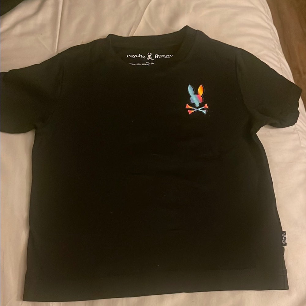 Psycho Bunny Black Short Sleeve Tee with Vibrant Chest Design